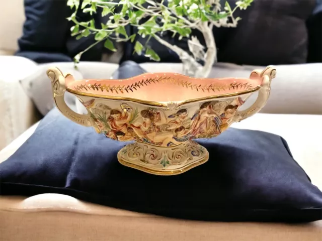 Vtg Rare Large Ornate Cherubs Pedestal Capodimonte Centerpiece Bowl
