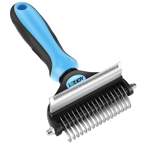 Undercoat Rake for Dogs & Cats, 2 in 1 Dematting Comb & Deshedding Brush, Pet Gr