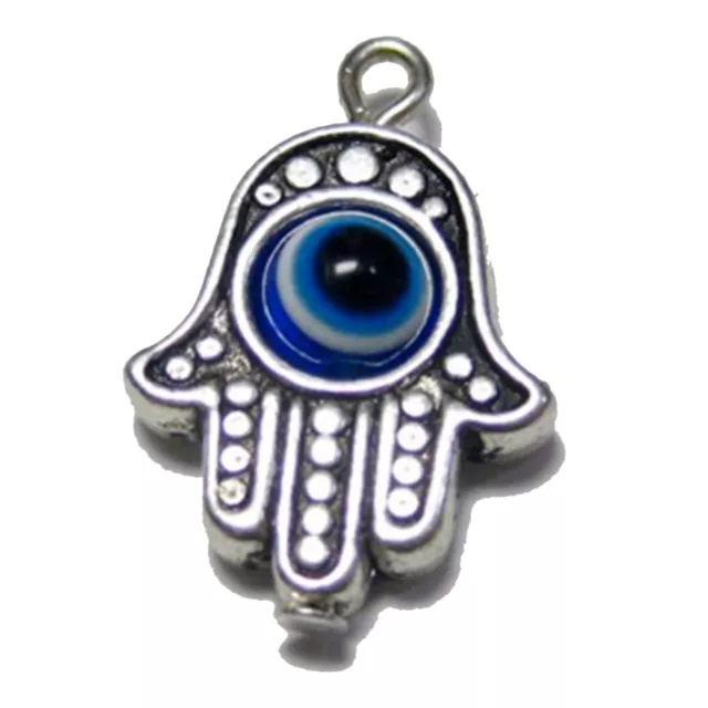 25 Tibet Silver Alloy Hamsa Hand EVIL EYE Kabbalah Good Luck Charm Pendants 19mm