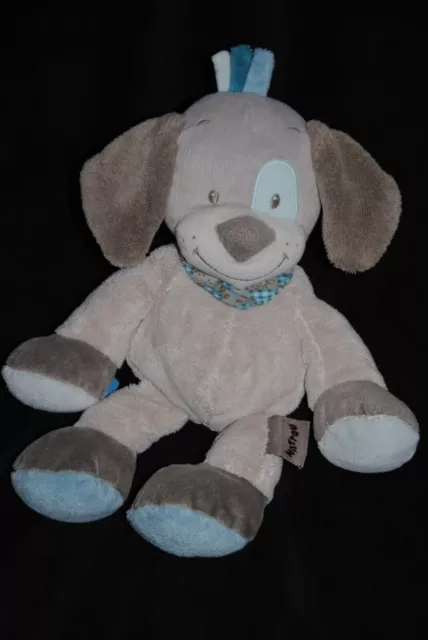 Peluche doudou chien gris turquoise NATTOU bandana Cyril et Gaston  30 Cm TTBE