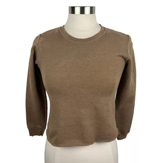 Rachel Comey Adore Sweatshirt XS Women Beige Distressed Crop Raw Hem Cotton