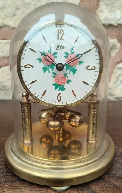 Cute Small Vintage ELO Torsion Clock German Anniversary Brass Mantel Clock 1970