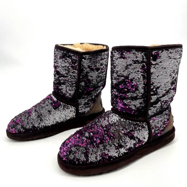 UGG Australia women 8 1002978 Classic Short Sparkle Boot Purple/Silver Sheepskin