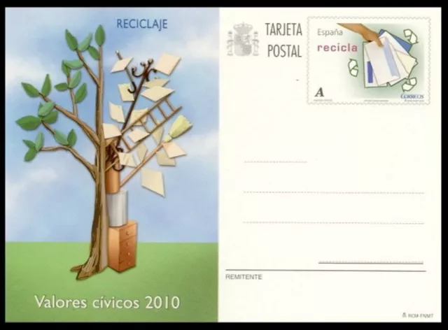 España Spain Entero Postal ( tarjeta ) 183 Valores Cívicos Reciclaje  Árbol t