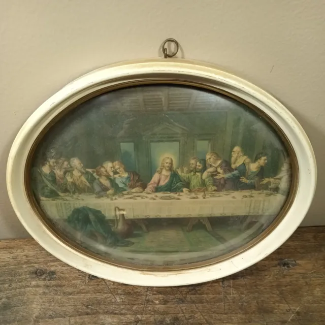 Last Supper Framed Oval Picture Vintage Wall Hanging Jesus Religious Bible