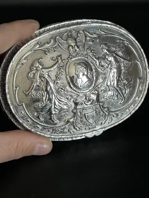 Antike ovale Deckeldose Schatulle Jugendstil ~ Empire Adler Silber Art Niveau
