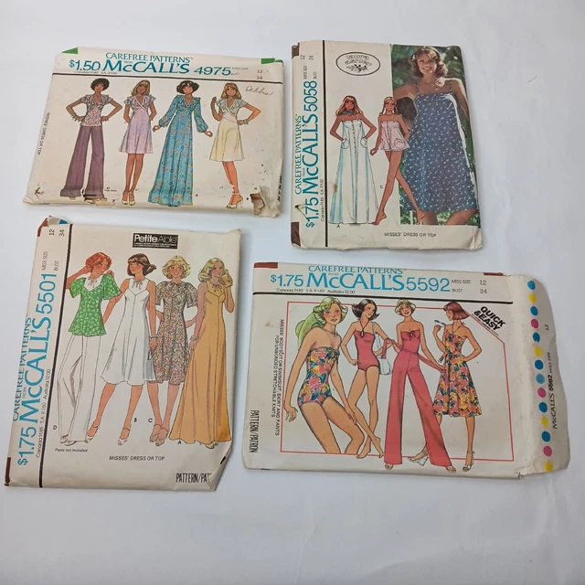 Vintage 1970s McCalls Sewing Pattern Lot of 4 Misses Jr Size 12 Cut Read Listing