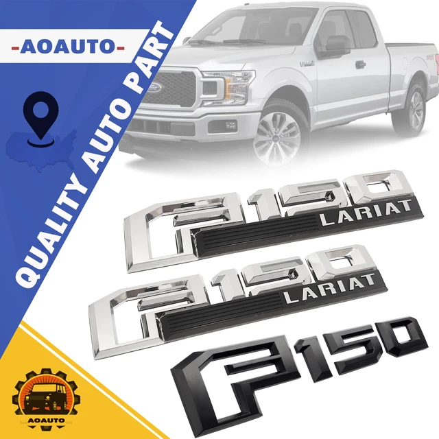 3Pcs Chrome / Black Set for F150 LARIAT Emblem Side Fender & Rear Tailgate Badge