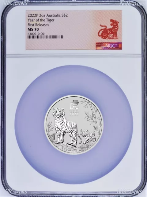 2022 P Australia Silver Lunar Year of the Tiger 2oz $2 Coin NGC MS70 FR Series 3
