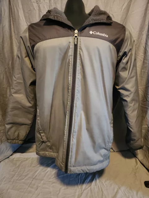 Columbia Ski Jacket Youth Large 14/16 Gray Hooded Zip Pocket