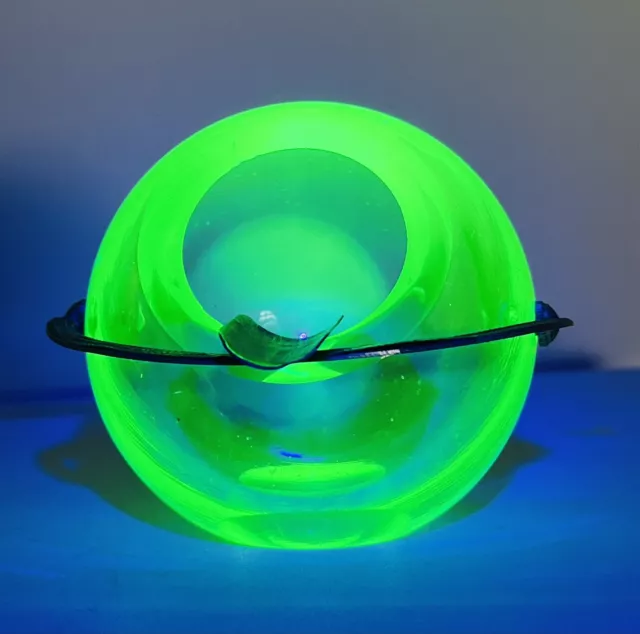 RARE ~ Vintage Green Uranium Glass Round Orb Ashtray ~ Ornament Decorative Piece