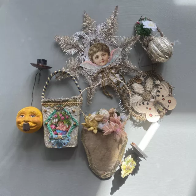 Sammlung Konvolut Christbaumschmuck Papier, Glas, Pappe Metall Stoff (2)