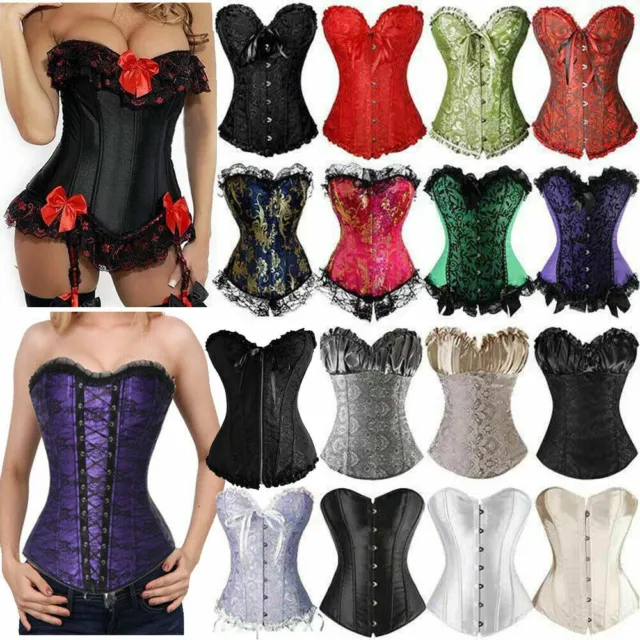 Womens Sexy Overbust Boned Corset Burlesque Basque Top Lace Up Costume Shaper