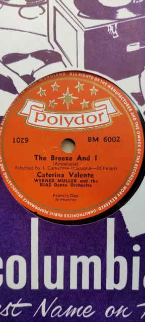 Caterina Valente - Die Brise und ich / Eifersucht. 10" 78 U/min. Sehr guter Zustand +