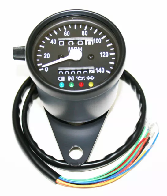 Custom Mini 2.25" Speedometer (MPH) 60MPH=2240RPM LED Black Body Black Face