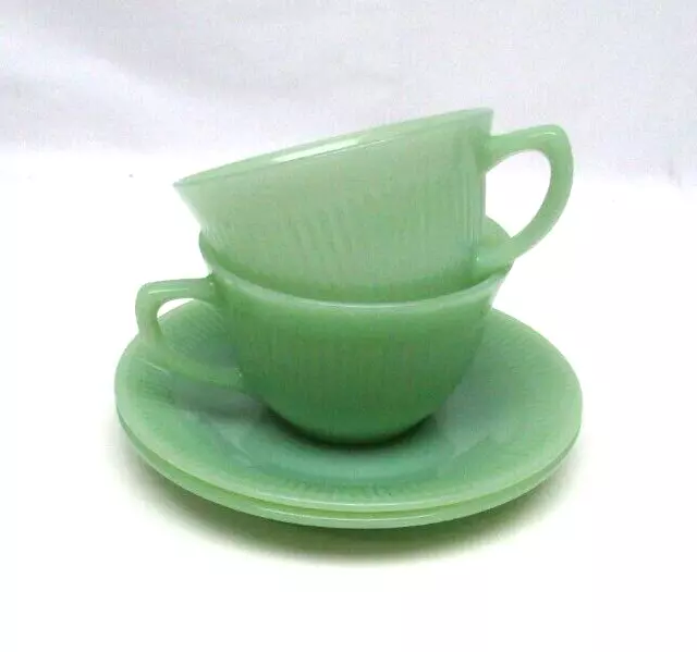 Lot of 2 Vintage Jade-ite Lancaster Jane Ray Cup and Saucer NOS