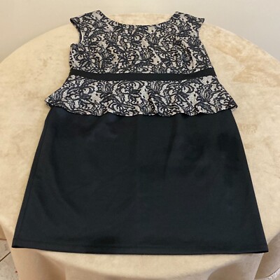 AA Studio Womens Black Floral Lace Round Neck Cap Sleeve Peplum Dress Size 18W