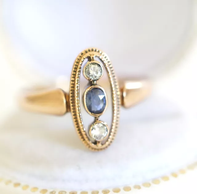 Sehr schöner antiker Art Deco Ring mit Saphir + Diamanten  585 Gelbgold  B3790