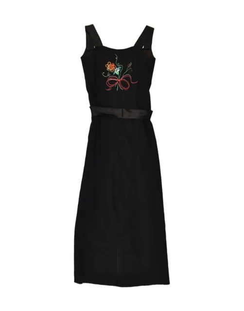 VINTAGE Womens Maxi Dress UK 10 Small Black Floral YE29