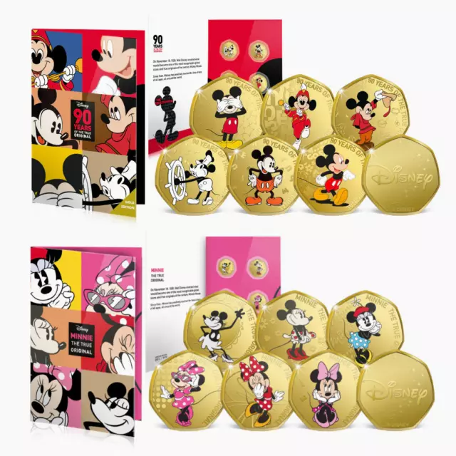 Walt Disney Mickey & Minnie Mouse 50p shaped coin sets / The true original sets