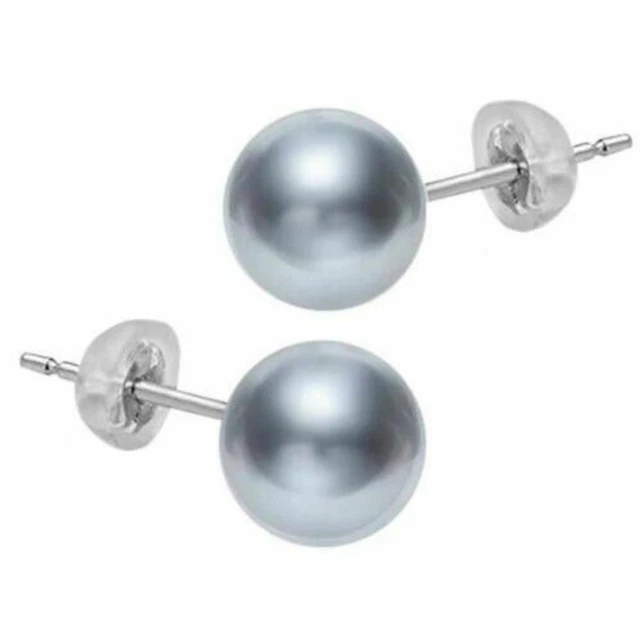 Natural 12MM Grey shell pearl Pearl 925 silver Earrings Classic