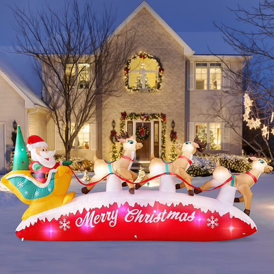 10 FT LONG Christmas Inflatables Decorations, Santa Claus with Reindeer