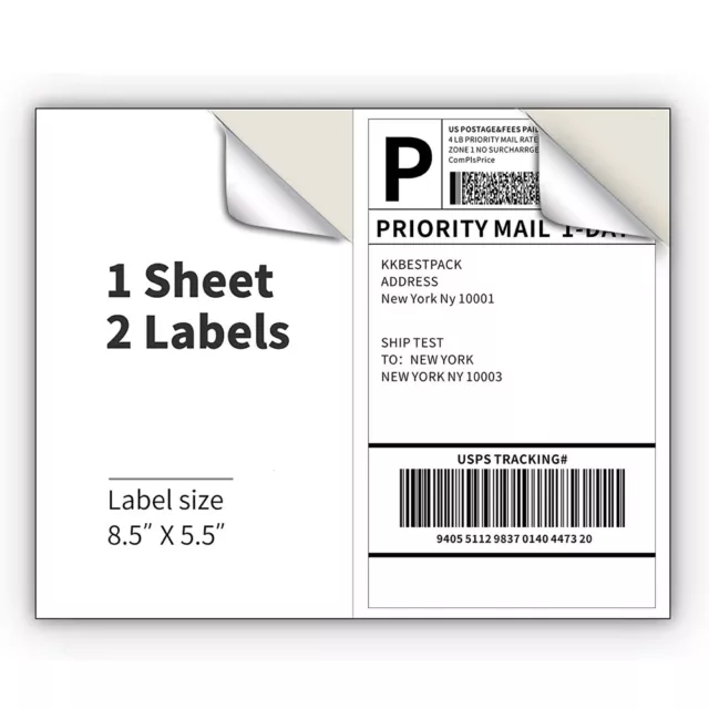 1100 Premium 8.5"X 5.5" Self Adhesive Shipping Labels Half Sheet for Laser US