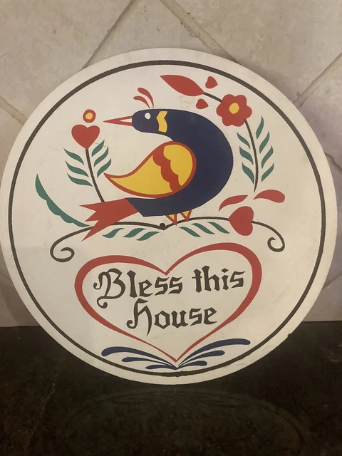 Vintage Pennsylvania Dutch Jacob Zook Bless This House Hex Sign 7 3/4"