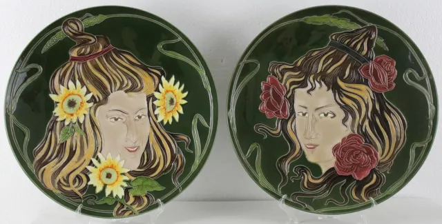Pair of art nouveau majolica plates. Julius Dressler Austria. C.1900