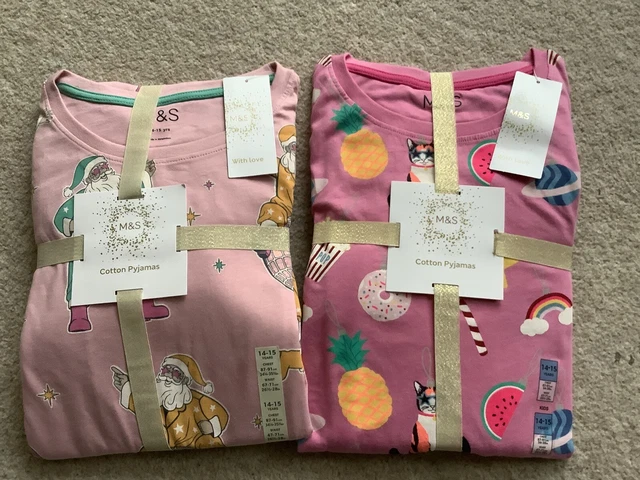 Pigiami pigiami per ragazze pigiami Marks & Spencer età 14-15 NUOVISSIMO 2 paia. Regalo di Natale