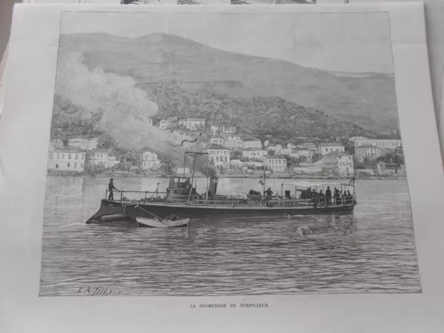 1888 engraving - The torpedo boat ride