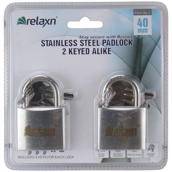 2 x Stainless Steel Padlocks, Keyed alike, Heavy Duty Marine Grade Padlocks,