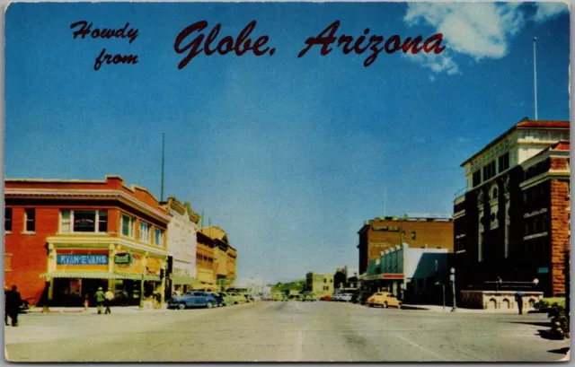 Vintage GLOBE, Arizona Postcard Downtown Street Scene 1950s Cars / Chrome Unused