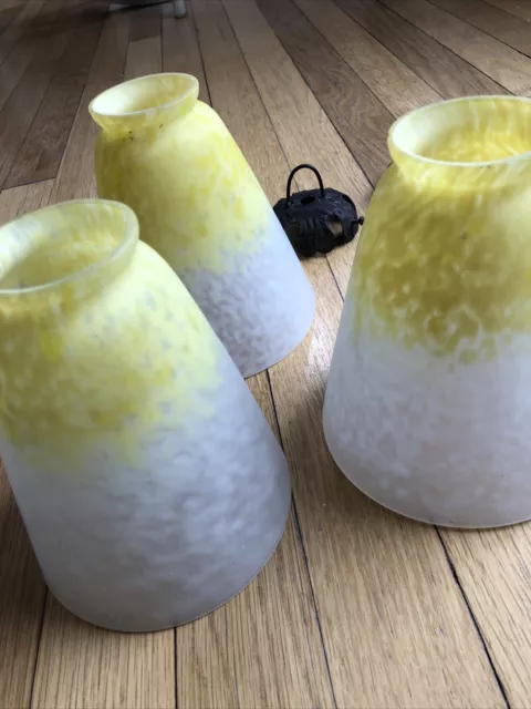 Circa 1920 - Charles Schneider - 3 Grosses Tulipes Verre Lampe Art Deco 7