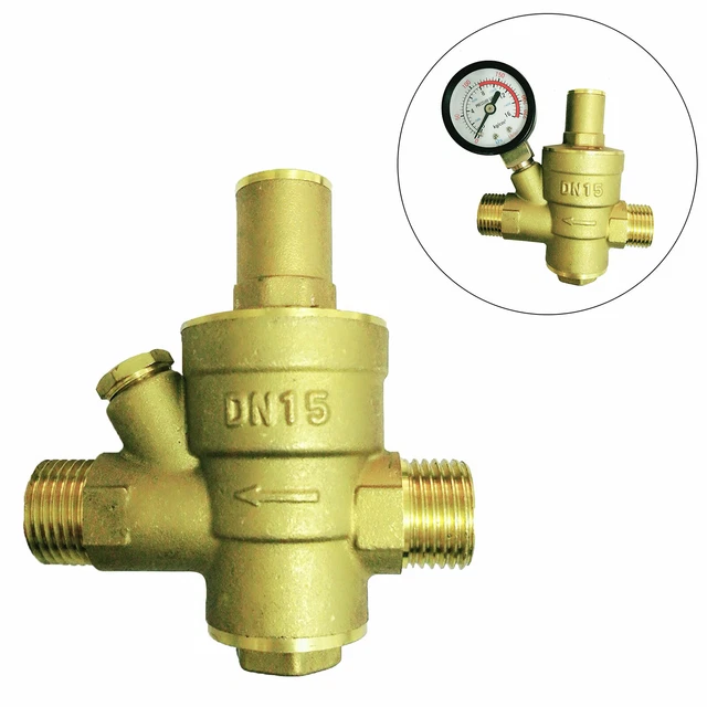 1/2" Riduttore Pressione Ottone Acqua Valvola Regolatore DN15 Con Manometro ZN
