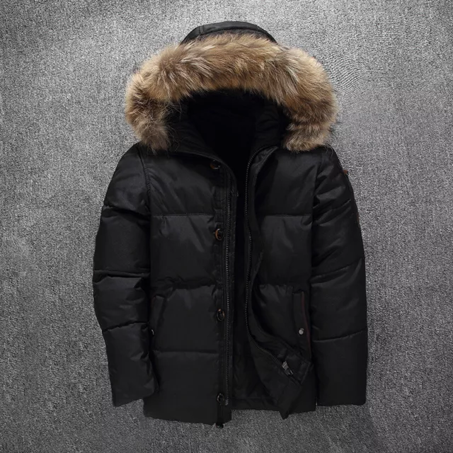 Mens Fur Collar Hooded Duck Down Coat Winter Warm Thicken Down Jacket Parka