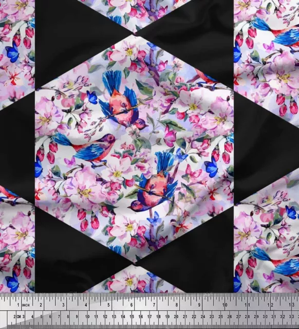 Soimoi Cotton Poplin Fabric Leaves,Bird & Floral Patchwork Printed-lA4