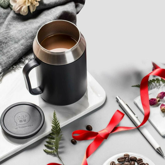 New TUPPERWARE Desk Mug COFFEE TEA Grey DOUBLE WALL INSULATION Steel FREE SHIP 3