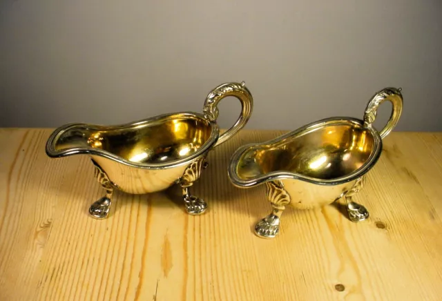 PAIR Antique Silver Plate Gilt Sauce Boats