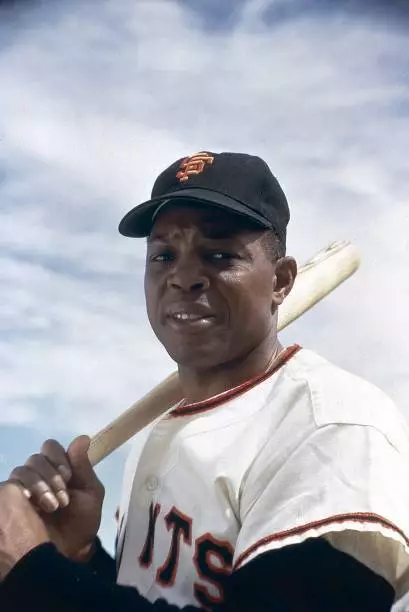 Closeup portrait of San Francisco Giants Willie Mays during spring - Old Photo