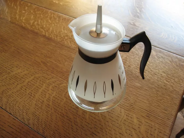 Vintage Cory MCM Atomic Glass Perculator 5 cups white black gold coffee pot