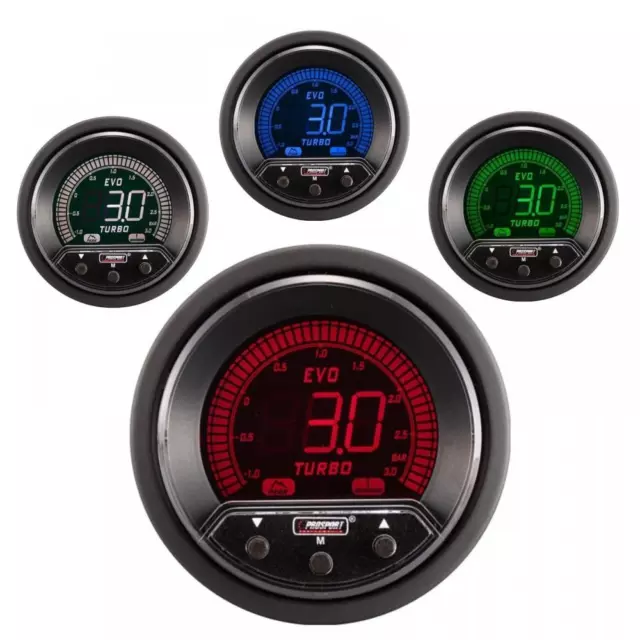 Prosport Evo 52 mm LCD 3 barres jauge boost 4 couleurs avec pic et avertissement