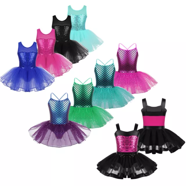 Girls Ballet Dance Dress Gymnastics Leotard Tutu Skirt Sparkly Mermaid Costume