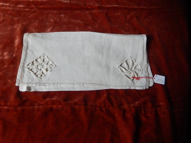 Napperon Chemin Brodé Main Richelieu Sur Lin - Ovale 35x104 Cm - Blanc - Neuf Avec étiquettes - France