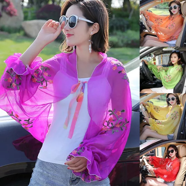 Lady Chiffon Flower Embroidered Sleeve Cover Sun-proof Arm Sun Protection Shawl