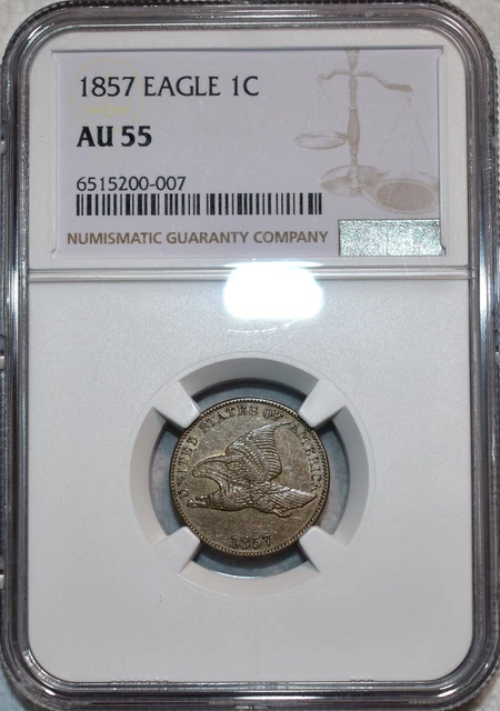NGC AU-55 1857 Flying Eagle Cent, Sharply Struck, Lustrous specimen!