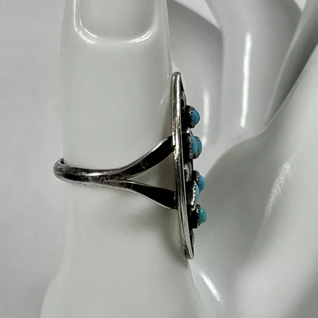 Vintage Zuni Native American Sterling Silver Petit Point Turquoise Ring Size 7.5 3