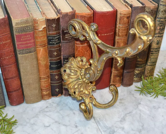 Antique Large French Gilded Bronze Drapery Coat Hook Bracket