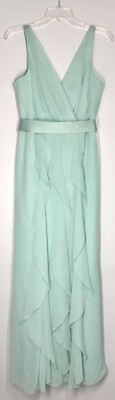 WHITE by Vera Wang Mint V-Neck Bridesmaid Dress Formal Gown Ruffle Maxi Dress 10