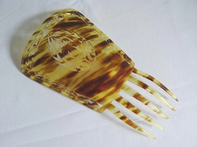 Pettine Capelli Antico Vittoriano Edoardiano Finto Guscio di Tartaruga Trafitto Donna Mantilla